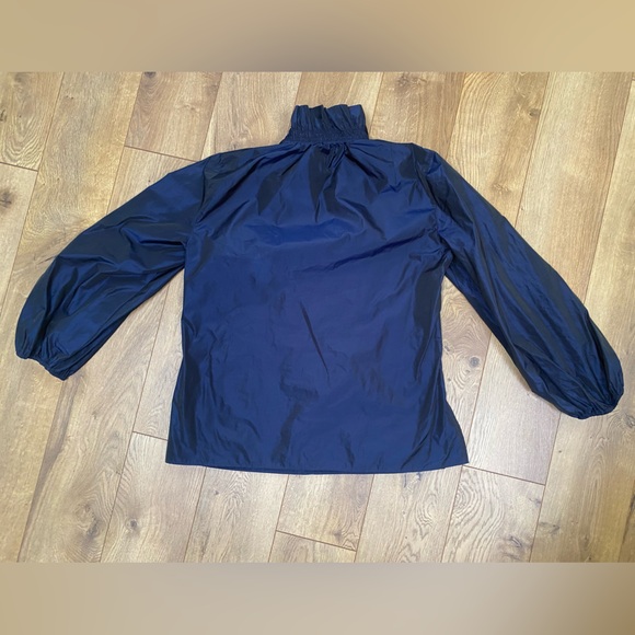 AKRIS PUNTO Blue Taffeta Ruffle Neck Blouse - Picture 5 of 11